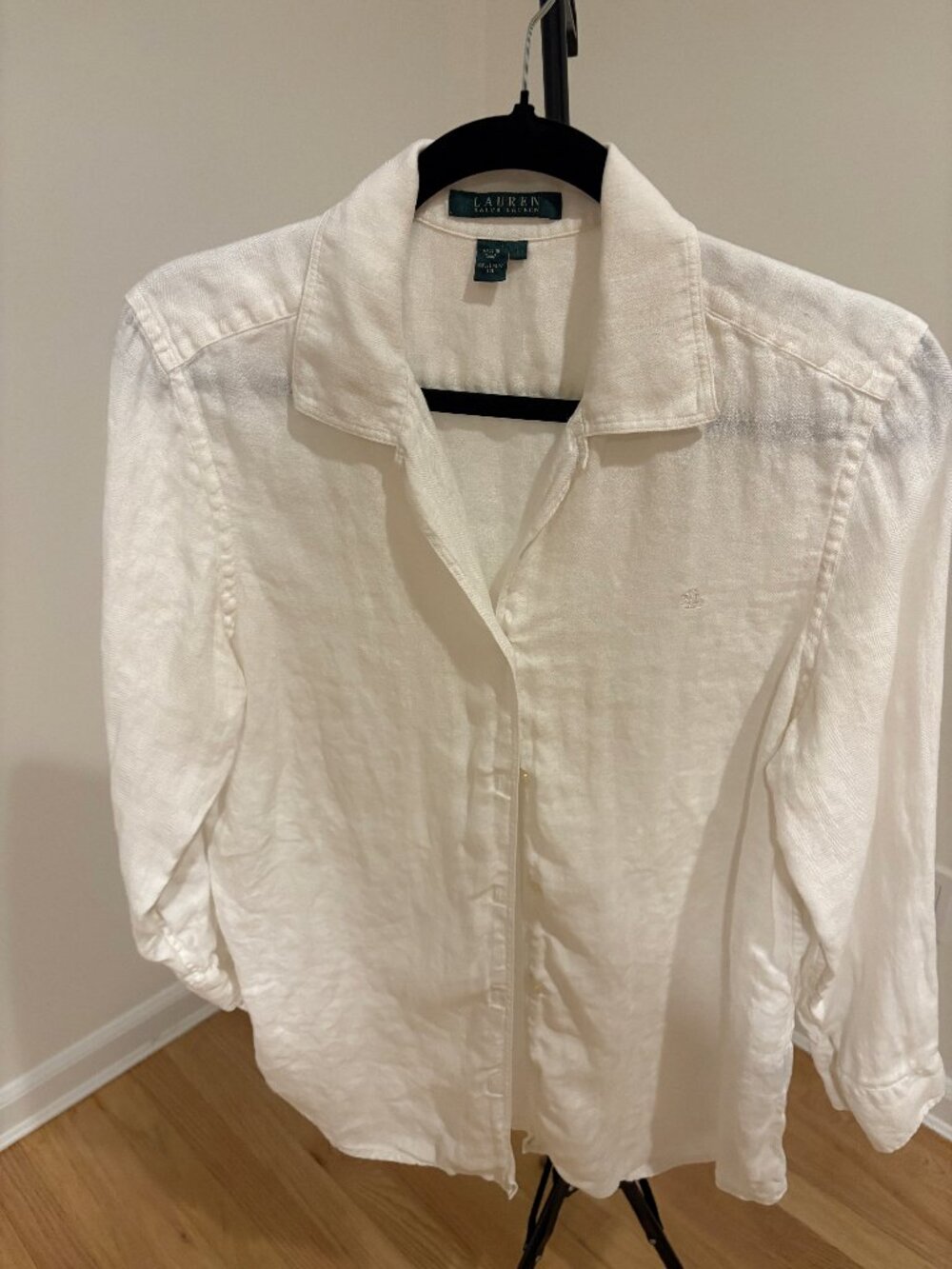 ☀️Ralph Lauren White Linen Button Up Top Blouse Embroidered Logo - Size L